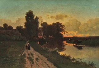 On a Dutch Canal, 1858. Creator: Gerrit Alexander Godart Filip Mollinger.