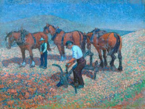 Ploughing on the Downs, c1907. Creator: Robert Polhill Bevan.