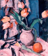 Tulips in a Brown Jar, 1933. Creator: Samuel John Peploe.