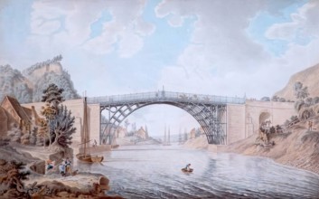 The Cast Iron Bridge near Coalbrook Dale In the County of Salop, 1760-1801. Creator: Michael Angelo Rooker.