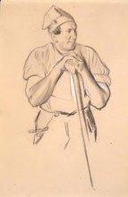 Study of a  Fisherman verso:Study of a Girl In Mid-Victorian Dress, 1850-1891. Creator: Charles Samuel Keene.