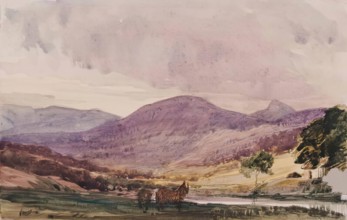 Landscape of Hills, Cottage and Two Horses, c1840s. Creator: John Phillip.