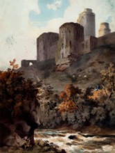 Castle above a Torrent, c1830. Creator: Cornelius Varley.
