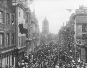Crowds outside the Town Hall celebrating the coronation of King Edward VII, St Aldate's, Oxford,1902 Creator: Henry Taunt.