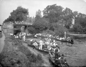 A group of boats by the lock, Boulters Lock, Maidenhead, Windsor and Maidenhead, 1860-1922. Creator: Henry Taunt.