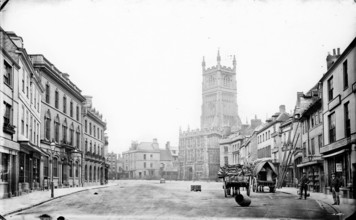 Looking into the Market Place towards St John the Baptist's Church, Cirencester, Glos, 1860-1922.  Creator: Henry Taunt.