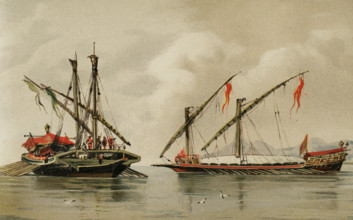 16th century galleys, 1879.  Creator: Unknown.