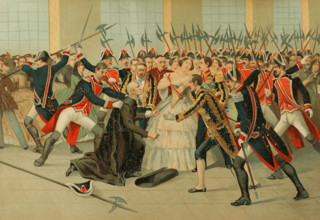 Regicide attempt by the priest Martín Merino Gómez against Queen Isabella II on 2 Feb 1852 (1893). Creator: Unknown.