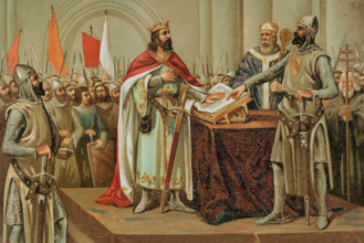 Medieval legend of the Oath of Santa Gadea, 11th century, (1889). Creator: Unknown.