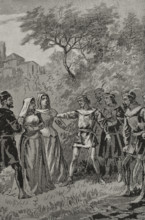 French soldiers outraging a young Sicilian noblewoman, Sicilian Vespers, 1282, (1890).  Creator: Unknown.