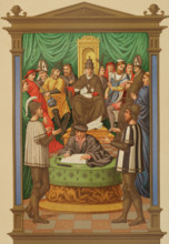 Dispute between two knights about the Immaculate Conception, in a tournament...16th cent (1877). Creator: Unknown.