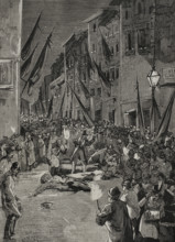 Explosion of an Orsini bomb in Via Guelfa, Florence, Italy, 1878.  Creator: Unknown.