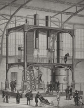 Universal Exhibition of Paris: Distillation machinery installed in the Galerie des machines, 1878.  Creator: Unknown.