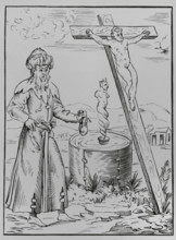 Legend of the Jew calling the devil from a vessel of blood, 1560, (1878).  Creator: Unknown.