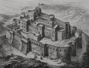 Krak des Chevaliers, Syria, 1877.  Creators: Jules Jean Marie Joseph Huyot, Antoine Valerie Bertrand.