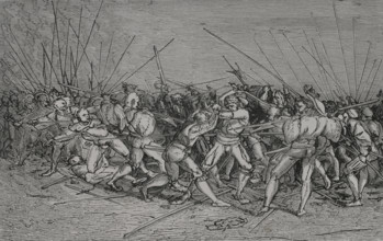 The Lansquenets' Battle, Soldiers of the German infantry, c1530, (1877).  Creator: Unknown.