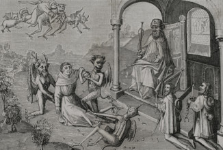 The Magician Hermogenes orders the devils, in the presence of the pilgrims to...15th century (1877). Creator: Unknown.