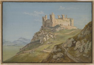 Harlech Castle in Meirionethshire with Snowdon at a distance, 1771. Creator: Paul Sandby.
