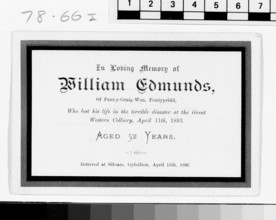 Great Western Colliery, memorial card, 1893. Creator: Unknown.