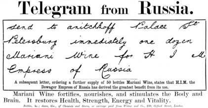 Advertisement for Mariani Wine, 1895. Creator: Unknown.