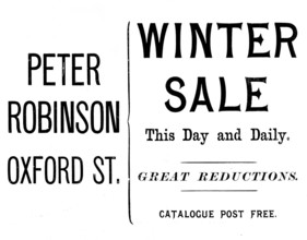 Advertisement for Peter Robinson's winter sale, 1895. Creator: Unknown.