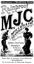 Advertisement for Millerain Rainproof Velveteen, 1895. Creator: Unknown.