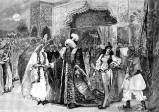 Blue Beard, at the Crystal Palace: the wedding of Blue Beard and Fatima, 1895. Creator: Unknown.
