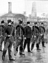 The Degradation of Captain Dreyfus in Paris: on his way to the prison van, 1895. Creator: P Naumann.