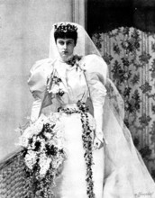 Lady Edith Ward (Lady Wolverton) in her bridal dress, 1895. Creator: Russell & Sons.