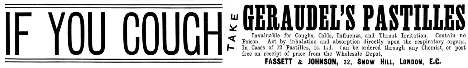Advertisement for Géraudel's Pastilles, 1895. Creator: Unknown.