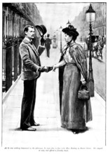 Eve's Ransom...he came face to face with Miss Madeley...She...offered a friendly hand, 1895. Creator: George Meisenbach.