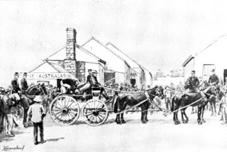 The Coolgardie Goldfields: escort loading up gold, 1895. Creator: George Meisenbach.