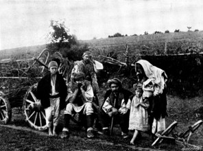 Ten Days in Bosnia - Bosnian peasants and wagon, 1895. Creator: Andre & Sleigh.