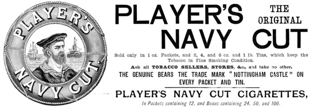 Advertisement for Player's Original Navy Cut cigarettes, 1895. Creator: Unknown.