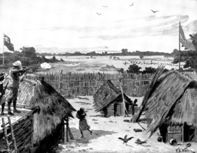 Somali attack on an East African mission station, 1895. Creator: George Meisenbach.