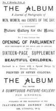Advertisement for The Album - A Journal of Photographs of Men, Women, and Events of the Day, 1895. Creator: Unknown.