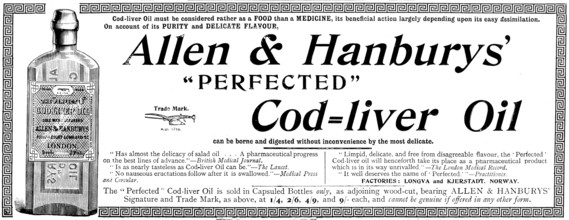 Advertisement for Allen & Hanbury's "Perfected" Cod=liver Oil, 1895. Creator: Unknown.