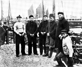 The Loss of the North German Lloyd steam-ship "Elbe": the skipper and crew of the "Wildflower", 1895 Creator: Walter Boughton.