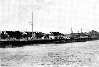 Niuchuang Custom House before the river was closed by ice, 1895. Creator: George Meisenbach.