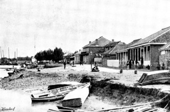 Niuchuang; our only shops, river still open, 1895. Creator: George Meisenbach.
