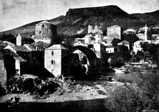 Ten Days in Bosnia: the bridge at Mostar, 1895. Creator: Andre & Sleigh.