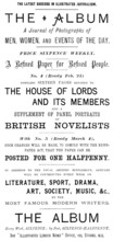 Advertisement for The Album - A Journal of Photographs of Men, Women, and Events of the Day, 1895. Creator: Unknown.
