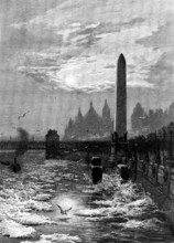 The Frozen Thames: seagulls circling round Cleopatra's Needle, 1895. Creator: Unknown.