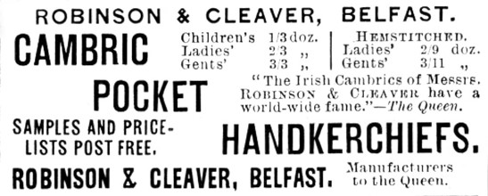 Advertisement for Robinson & Cleaver, 1895. Creator: Unknown.