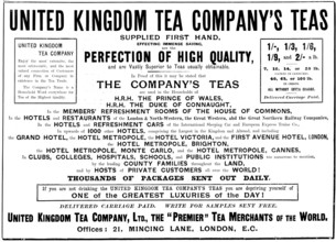Advertisement for the United Kingdom Tea Company, 1895. Creator: Unknown.