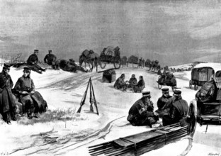 The War in Eastern Asia: a scene on the road to Wei-Hai-Wei: resting the horses, 1895. Creator: George Meisenbach.