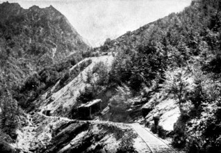 Mining in New Zealand - Achilles Gold-Fields, Limited: tramway...into side of mountains..., 1895. Creator: George Meisenbach.