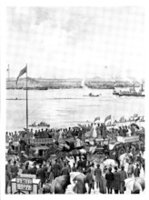 The Universities' Boat-Race: the finish at Mortlake, 1895. Creator: Unknown.