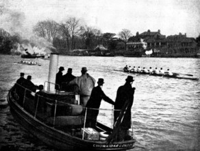 The Universities' Boat-Race: the finish at Mortlake, 1895. Creator: Stearn.