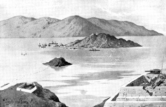 The War in Eastern Asia: the Harbour of Wei-Hai-Wei - coast line...about five miles in length, 1895. Creator: George Meisenbach.